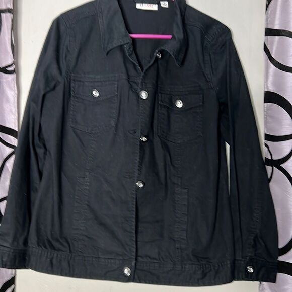 Denim & Company black denim jacket with Rhinestone buttons size medium - Picture 3 of 8